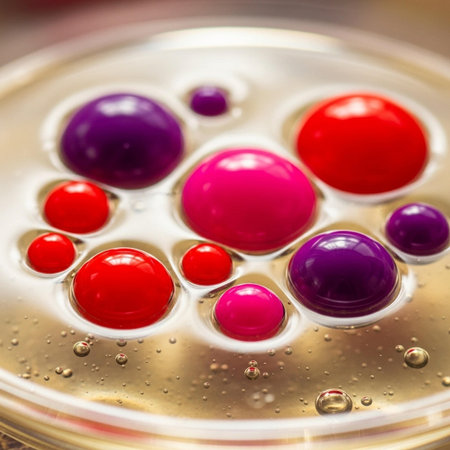 Close up view of a petri dish with colorful cells.の写真素材
