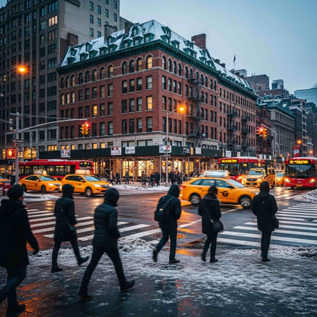 People cross the street in New York City.の写真素材