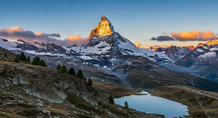 Matterhorn at sunrise, Zermatt, Switzerland. Panoramic viewの写真素材