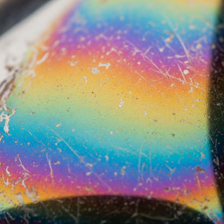 Rainbow colors on a metal surface. Macro. Abstract background.の写真素材