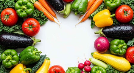 Healthy food background with fresh vegetables and space for text. Top viewの写真素材