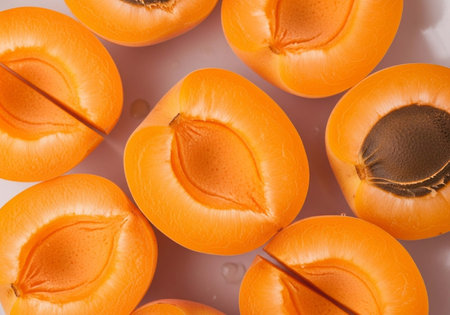Apricots isolated on white background. Top view. Flat lay.の写真素材