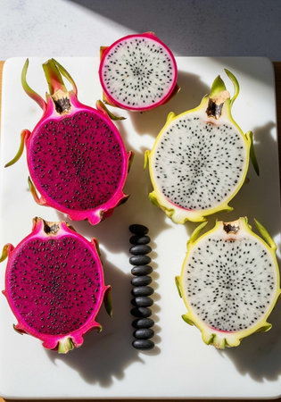 Dragon fruit on a white background. The concept of healthy eating.の写真素材
