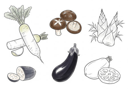 Vector illustration of vegetables on white background. Hand drawn sketch style.の写真素材