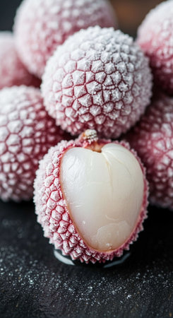 Fresh lychees on a dark background. Selective focus.の写真素材