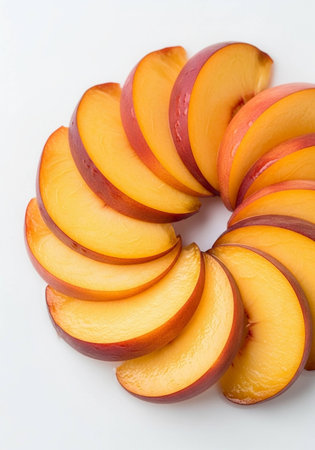 Sliced Ã¢â¬â¹Ã¢â¬â¹peach on white backgroundの写真素材