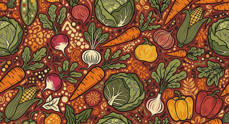 Seamless pattern with vegetables. Vegetables background. Vector illustration
