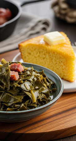 Green chard with cheese in a bowl on a wooden table.の写真素材