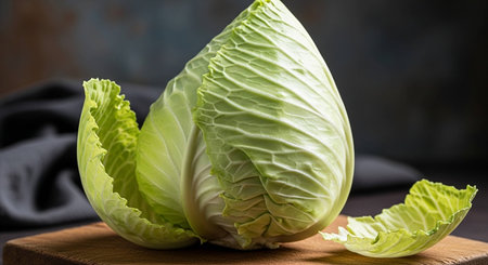 Cabbage on a cutting board. Dark background. Vegetarian food.