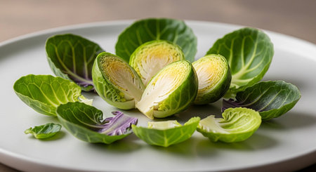 Brussels sprouts on a white plate, close-up
