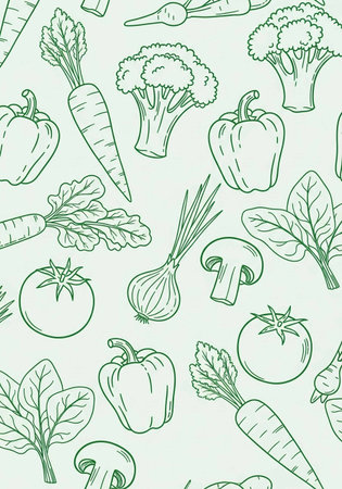 Seamless pattern with hand drawn vegetables. Vegetarian food.の写真素材