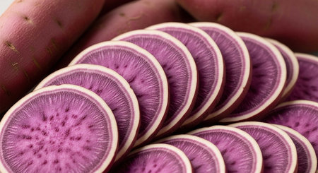 Purple radish slices on white background. Close-up.の写真素材