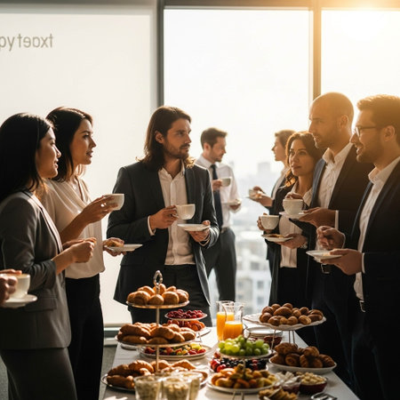Group of business people having breakfast in the office. Business meeting concept.の写真素材