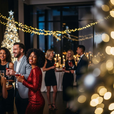 party, holidays, celebration and people concept - group of smiling friends drinking champagne at night clubの写真素材