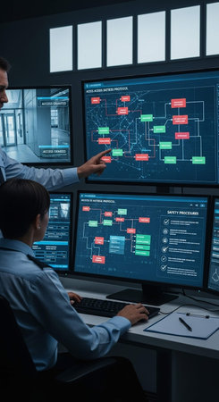 Business people working on computers in server room at office. They are analyzing financial data.の写真素材