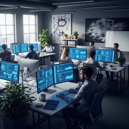 Business people working in modern office with computers. Teamwork concept. 3D Rendering