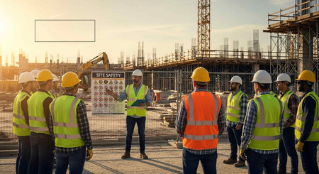 Group of engineers and architects on a construction site. Engineering concept.の写真素材