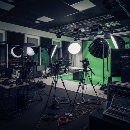 Professional video recording studio with professional equipment and lighting equipment. 3D Renderingの写真素材