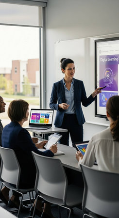 multiethnic businesswoman giving presentation to multicultural colleagues in boardroom