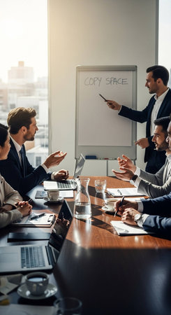 Group of business people in a meeting at office. Businessman is giving a presentation.の写真素材
