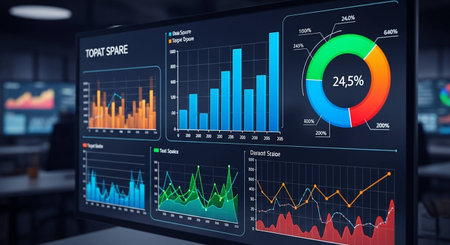 Futuristic virtual graphic touch user interface showing business analytics and statistics