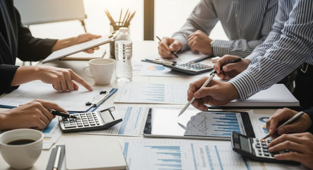 Group of business people meeting to discuss the situation on the market.の写真素材