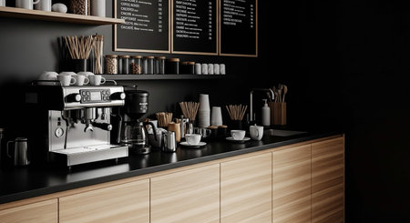 Coffee machine in modern coffee shop interior. 3d renderingの写真素材
