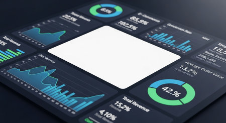 Futuristic user interface with charts and graphs. 3d renderingの写真素材