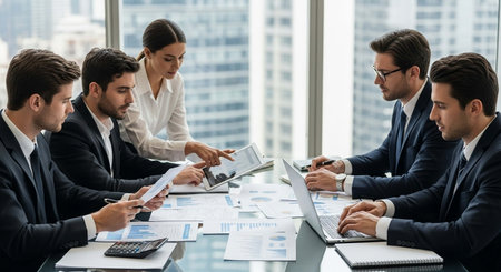 Group of business people working together in modern office. Corporate business team and manager...