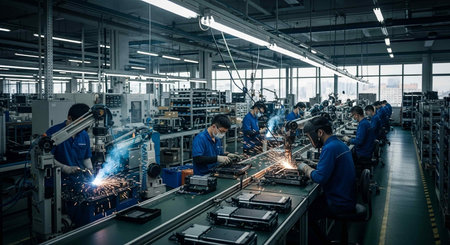 Production line of the factory for the production of household appliances and household appliances