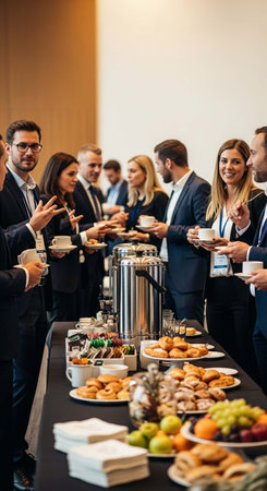 Group of business people having a coffee break in a conference room.