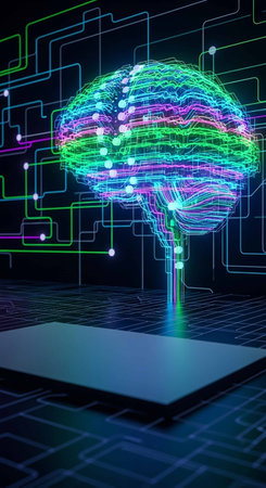 Digital human brain against circuit board in black and blue background 3dの写真素材