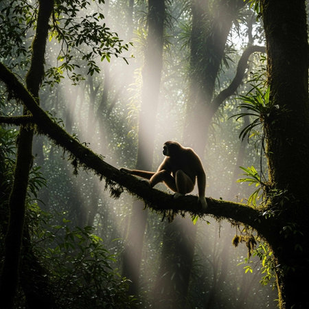 Gibbon in the rainforest, Borneo, Malaysia