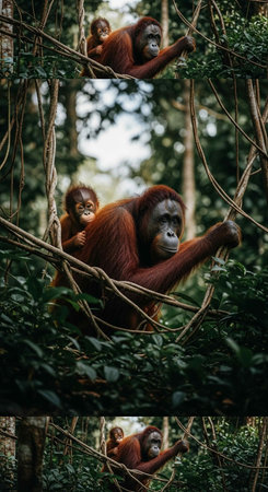 Orangutans in the rainforest of Borneo.の写真素材
