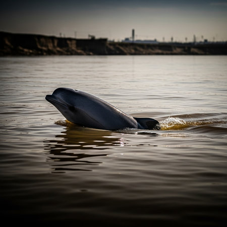 Dolphins at sunset.の写真素材