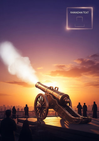 Silhouette of a cannon on the top of the observation deck at sunset.の写真素材