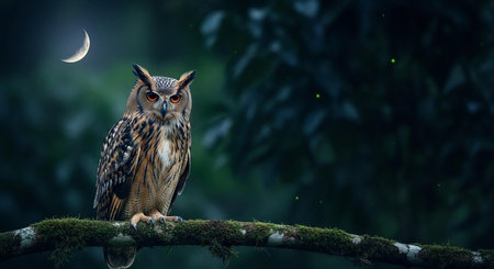 Eurasian Eagle Owl (Bubo bubo) sitting on a branchの写真素材