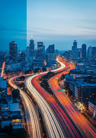 urban traffic with cityscape at night in shanghai,China.
