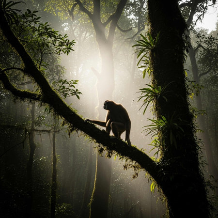 Monkey in the rainforest of Borneo, Malaysia.の写真素材
