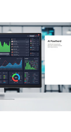 Computer monitor with stock market data on screen in office. Business and finance conceptの写真素材