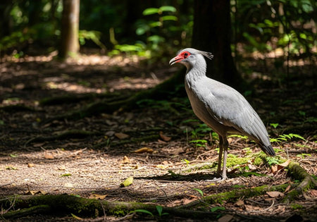 Portrait of a red-necked bird in the rainforest