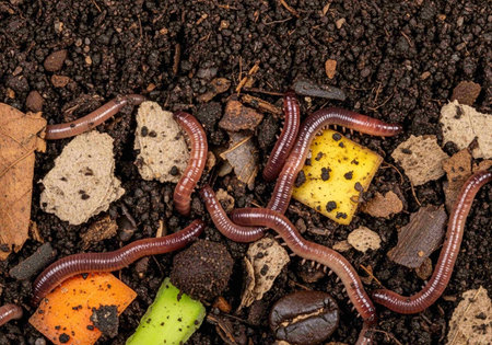 Earthworms on soil background. Earthworms on soil texture background.の写真素材