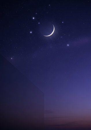 Night sky with stars and crescent moon. 3D illustration.の写真素材