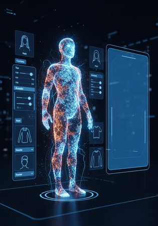 3d rendering of human body in hologram screen over mobile phoneの写真素材