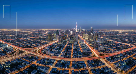Aerial view of shanghai city at night,China.の写真素材