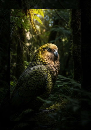 Parrot Kea in the rainforest of New Zealand.の写真素材