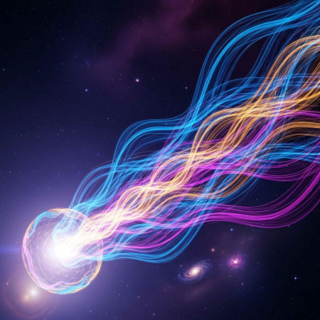 Abstract background with blue and purple lines and glowing stars. 3D rendering