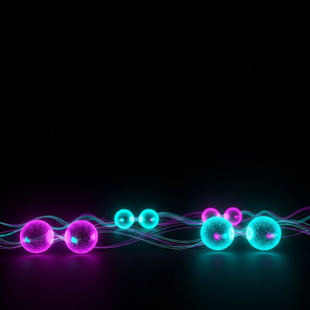 Glowing neon abstract background with spheres and lines. 3D renderingの写真素材
