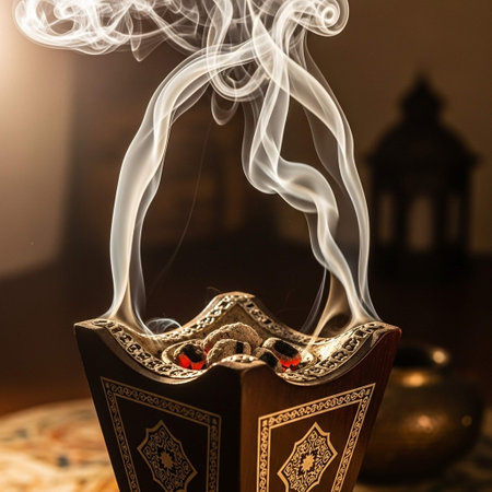 Sacred book with smoke and fire on dark background. Ramadan Kareemの写真素材