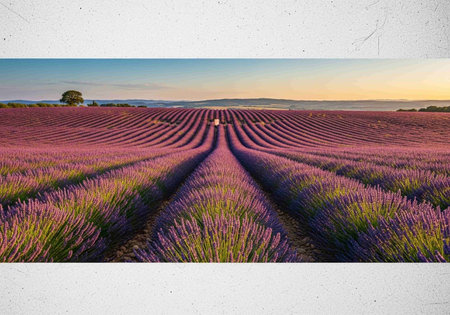 Lavender field in Provence, France. Photo in old image styleの写真素材